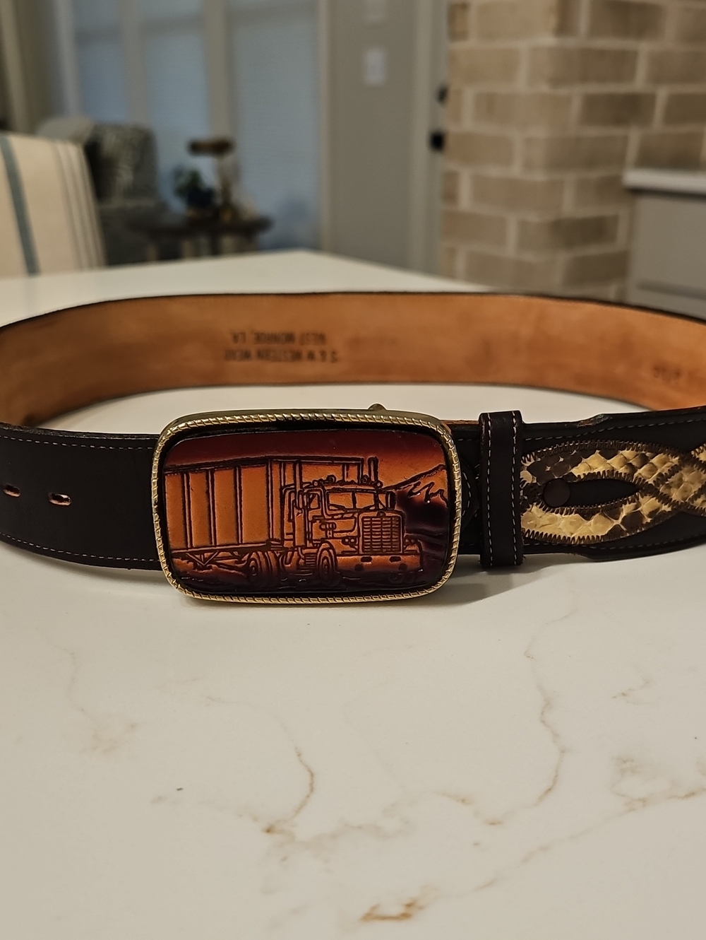 Leather/Snake Justin Belt With Big Rig Buckle